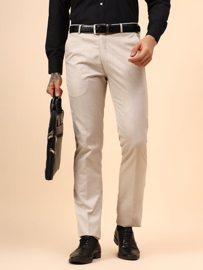 Men's Fawn Self Design Non Plated Regular Fit Formal Trouser