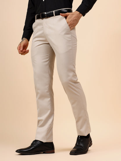 Men's Fawn Self Design Non Plated Regular Fit Formal Trouser