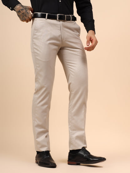 Men's Fawn Self Design Non Plated Regular Fit Formal Trouser