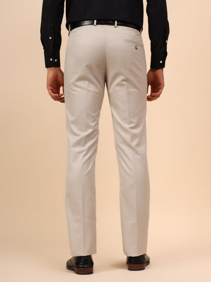 Men's Fawn Self Design Non Plated Regular Fit Formal Trouser
