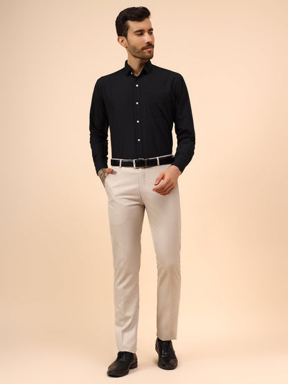 Men's Fawn Self Design Non Plated Regular Fit Formal Trouser