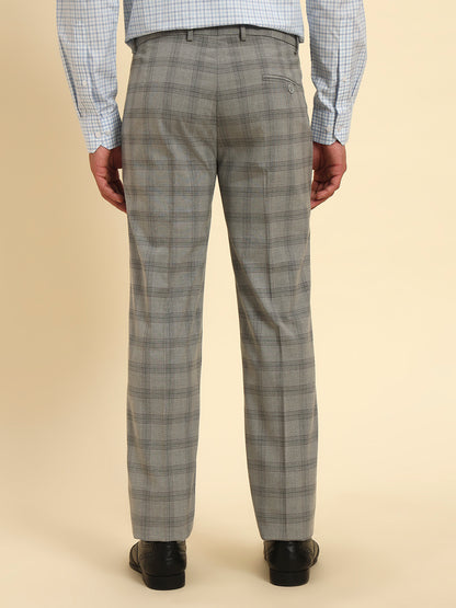 Men Gery Checkered Regular Fit Formal Trouser