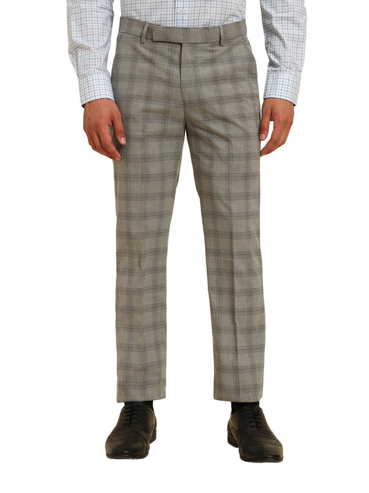 Men Gery Checkered Regular Fit Formal Trouser