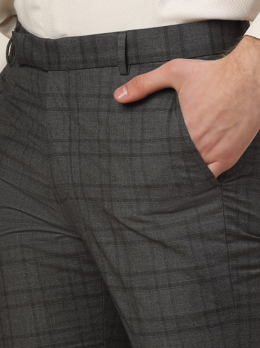 Formal Trouser for Men | Breathable & Soft with Color Fastness Regular Fit Terry Rayon Fabric Checkered Pattern Hook & Bar Closure