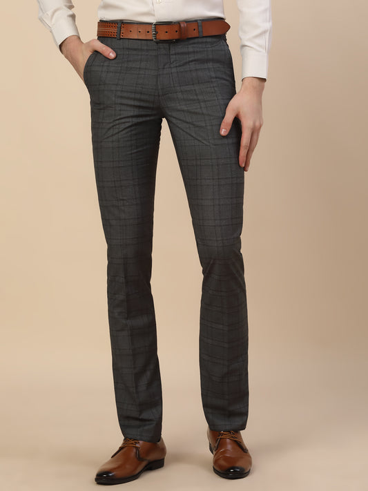 Formal Trouser for Men | Breathable & Soft with Color Fastness Regular Fit Terry Rayon Fabric Checkered Pattern Hook & Bar Closure
