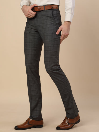 Formal Trouser for Men | Breathable & Soft with Color Fastness Regular Fit Terry Rayon Fabric Checkered Pattern Hook & Bar Closure