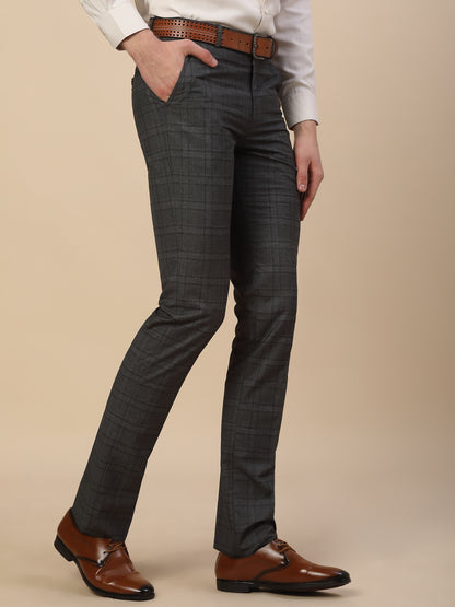 Formal Trouser for Men | Breathable & Soft with Color Fastness Regular Fit Terry Rayon Fabric Checkered Pattern Hook & Bar Closure