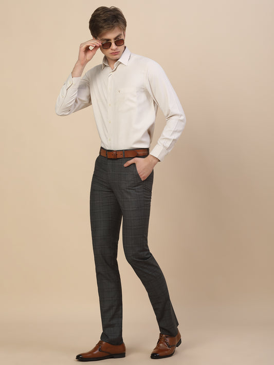 Formal Trouser for Men | Breathable & Soft with Color Fastness Regular Fit Terry Rayon Fabric Checkered Pattern Hook & Bar Closure