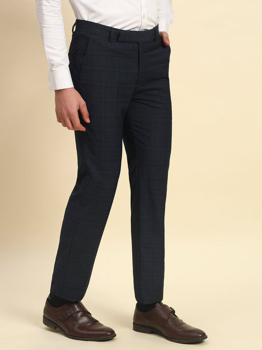 Formal Trouser for Men l Breathable & Soft with Color Fastness Regular Fit Terry Rayon Fabric Checkered Pattern Hook & Bar Closure