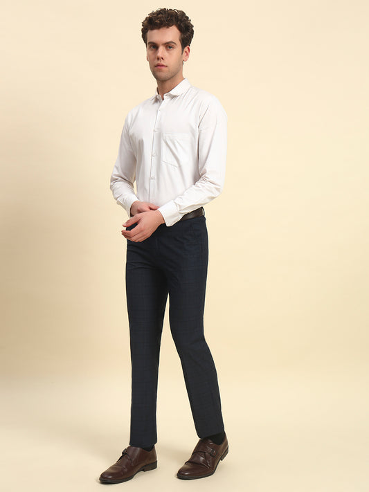 Formal Trouser for Men l Breathable & Soft with Color Fastness Regular Fit Terry Rayon Fabric Checkered Pattern Hook & Bar Closure