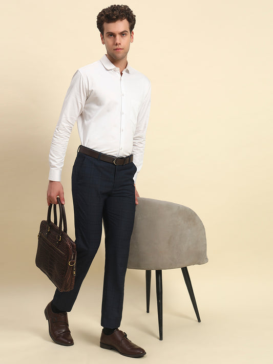 Formal Trouser for Men l Breathable & Soft with Color Fastness Regular Fit Terry Rayon Fabric Checkered Pattern Hook & Bar Closure