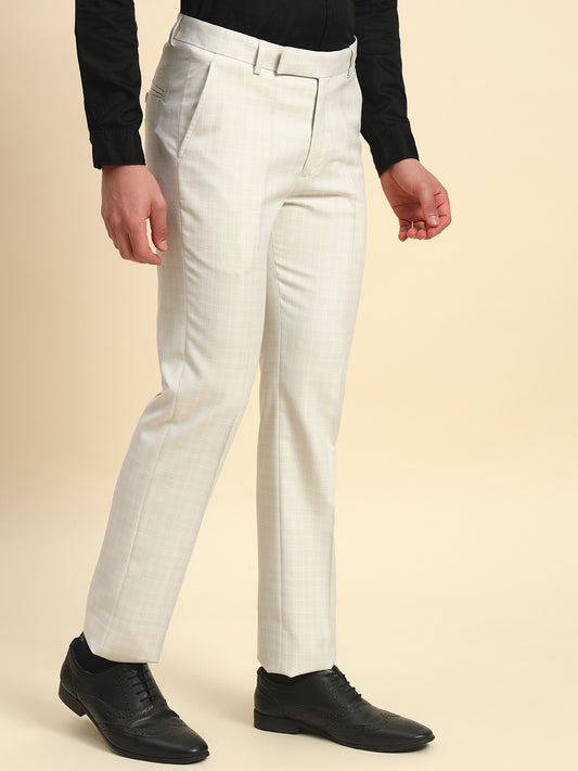 Formal Trouser for Men l Breathable & Soft with Color Fastness Regular Fit Poly Viscose Fabric Checkered Pattern Hook & Bar Closure