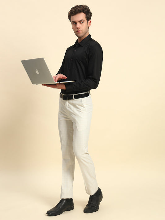 Formal Trouser for Men l Breathable & Soft with Color Fastness Regular Fit Poly Viscose Fabric Checkered Pattern Hook & Bar Closure