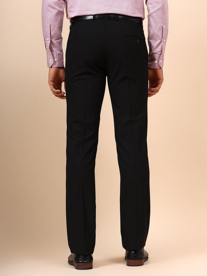 Men's Solid Black Non Plated Regular Fit Formal Trouser