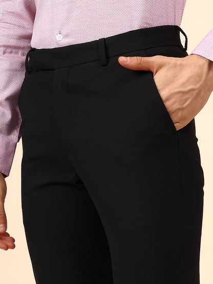 Men's Solid Black Non Plated Regular Fit Formal Trouser