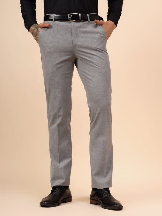 Men's Grey Solid Non Plated Regular Fit Formal Trouser