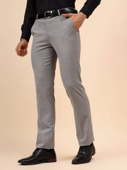 Men's Grey Solid Non Plated Regular Fit Formal Trouser