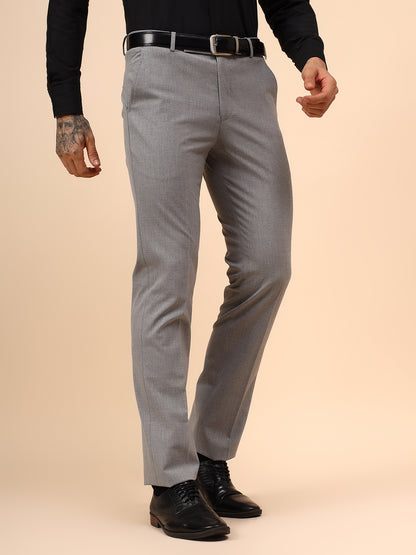 Men's Grey Solid Non Plated Regular Fit Formal Trouser