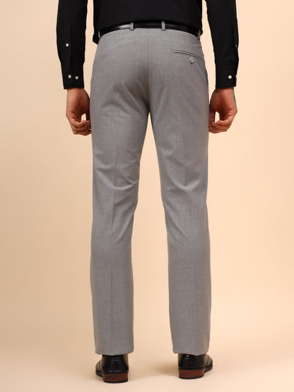 Men's Grey Solid Non Plated Regular Fit Formal Trouser