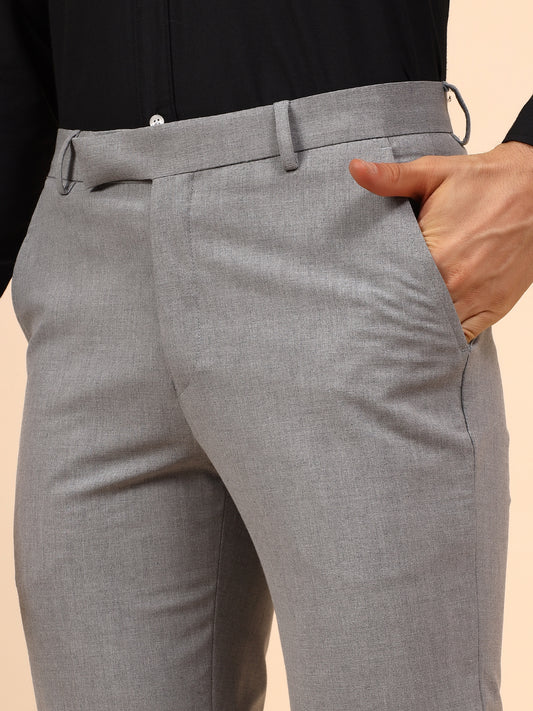 Men's Grey Solid Non Plated Regular Fit Formal Trouser