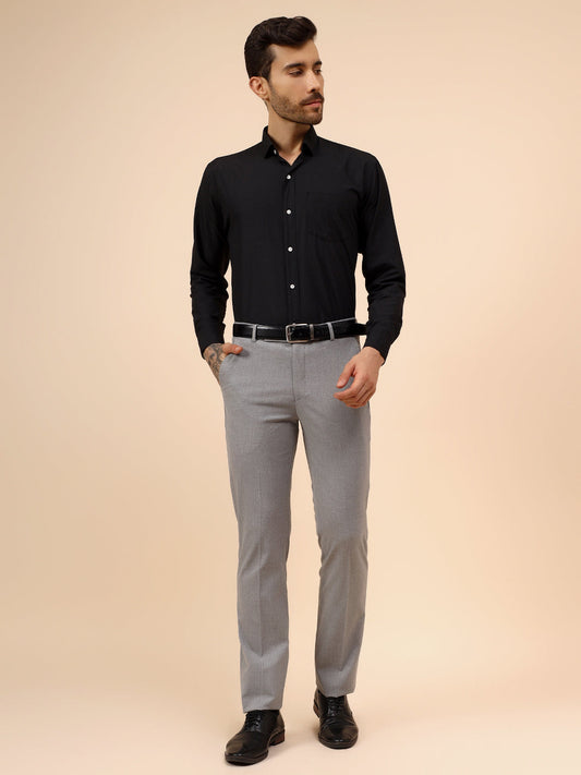 Men's Grey Solid Non Plated Regular Fit Formal Trouser