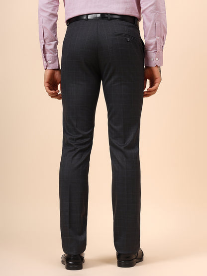 Men's Charcoal Checkered Non Plated Regular Fit Formal Trouser