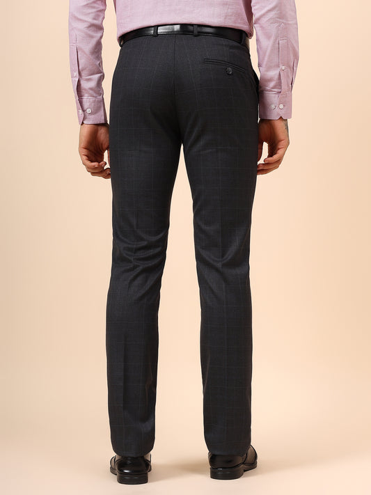 Men's Charcoal Checkered Non Plated Regular Fit Formal Trouser