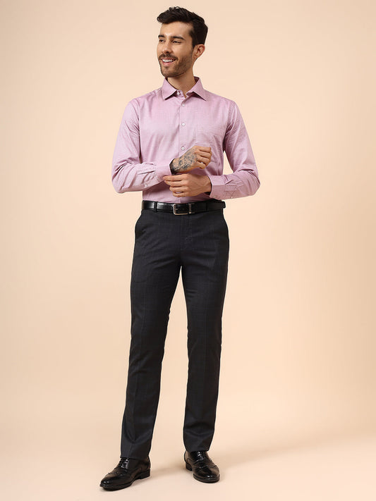 Men's Charcoal Checkered Non Plated Regular Fit Formal Trouser