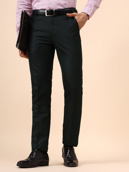 Men's Dark Green Checkered Non Plated Regular Fit Formal Trouser