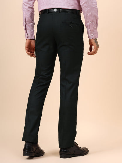 Men's Dark Green Checkered Non Plated Regular Fit Formal Trouser