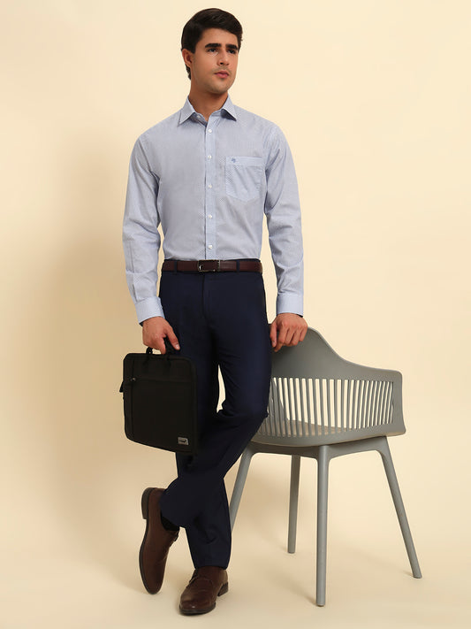 Men Navy Blue Checkered Regular Fit Formal Trouser