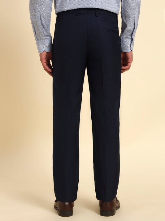 Men Navy Blue Checkered Regular Fit Formal Trouser