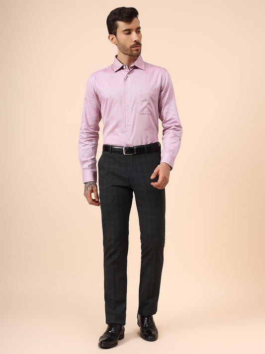 Men's Checkered Dark Grey Non Plated Regular Fit Formal Trouser