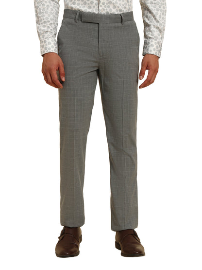 Men Light Gery Checkered Regular Fit Formal Trouser
