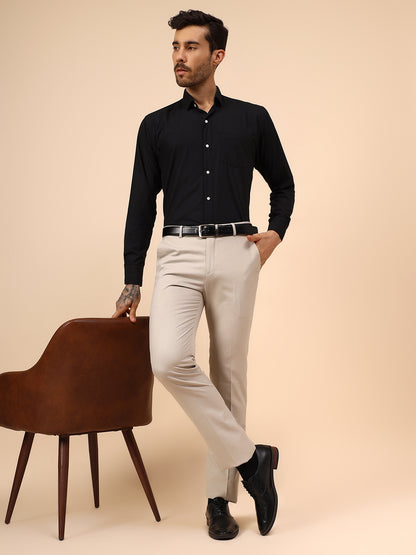 Men's Fawn Self Design Non Plated Regular Fit Formal Trouser