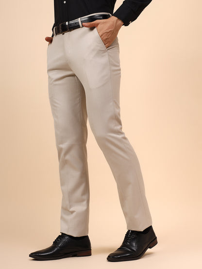 Men's Fawn Self Design Non Plated Regular Fit Formal Trouser