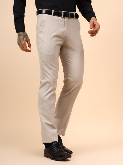 Men's Fawn Self Design Non Plated Regular Fit Formal Trouser