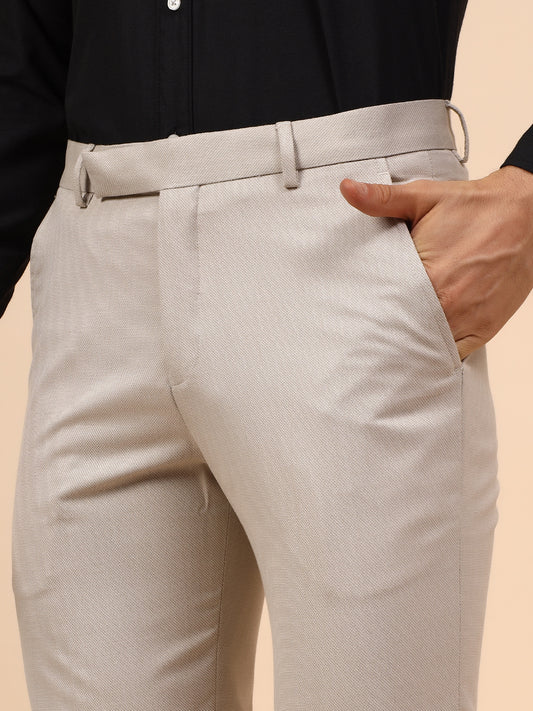 Men's Fawn Self Design Non Plated Regular Fit Formal Trouser