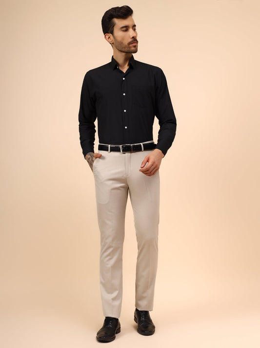 Men's Fawn Self Design Non Plated Regular Fit Formal Trouser