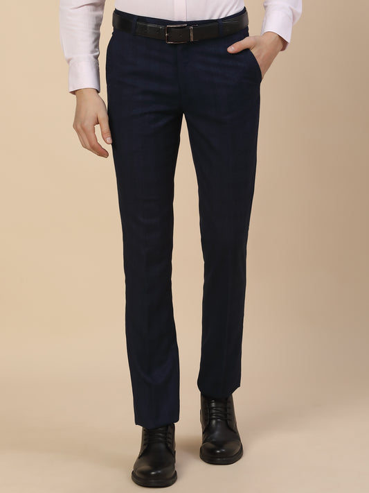 Formal Trouser for Men | Breathable & Soft with Color Fastness Regular Fit Terry Rayon Fabric Check Pattern Hook & Bar Closure