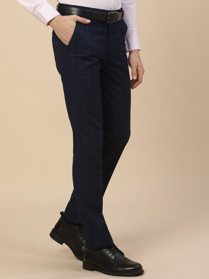 Formal Trouser for Men | Breathable & Soft with Color Fastness Regular Fit Terry Rayon Fabric Check Pattern Hook & Bar Closure