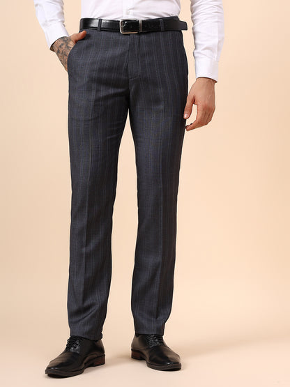 Men's Grey Checkered Non Plated Regular Fit Formal Trouser
