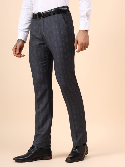 Men's Grey Checkered Non Plated Regular Fit Formal Trouser
