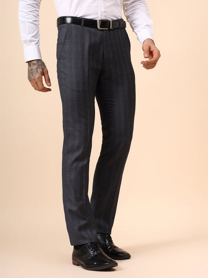 Men's Grey Checkered Non Plated Regular Fit Formal Trouser