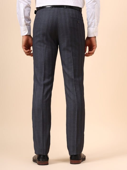 Men's Grey Checkered Non Plated Regular Fit Formal Trouser