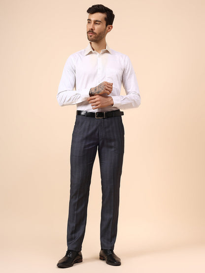 Men's Grey Checkered Non Plated Regular Fit Formal Trouser