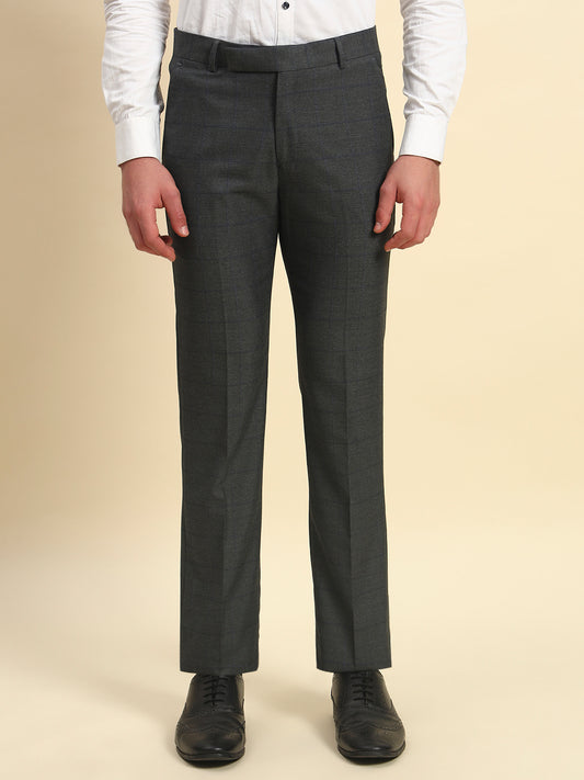 Formal Trouser for Men l Breathable & Soft with Color Fastness Regular Fit Poly Viscose Fabric Checkered Pattern Hook & Bar Closure