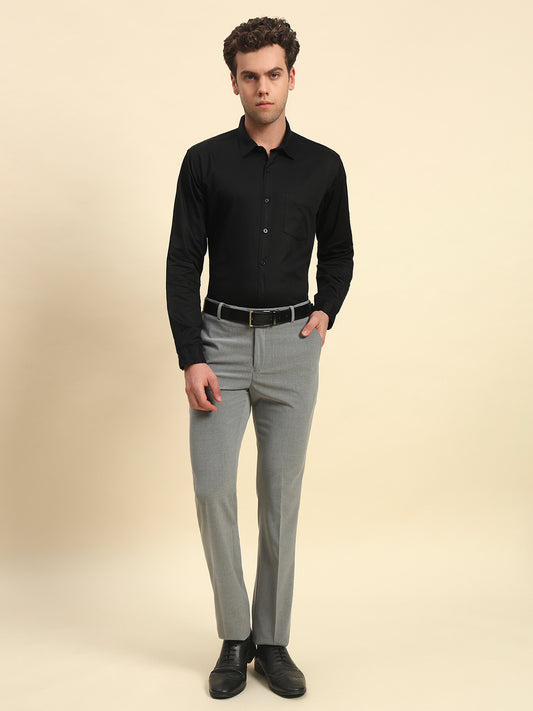 Formal Trouser for Men l Breathable & Soft with Color Fastness Regular Fit Poly Viscose Fabric Solid Pattern Hook & Bar Closure