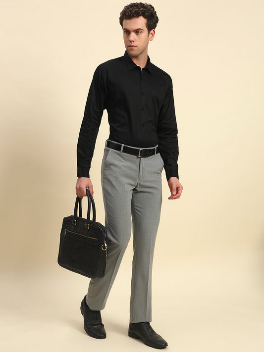 Formal Trouser for Men l Breathable & Soft with Color Fastness Regular Fit Poly Viscose Fabric Solid Pattern Hook & Bar Closure