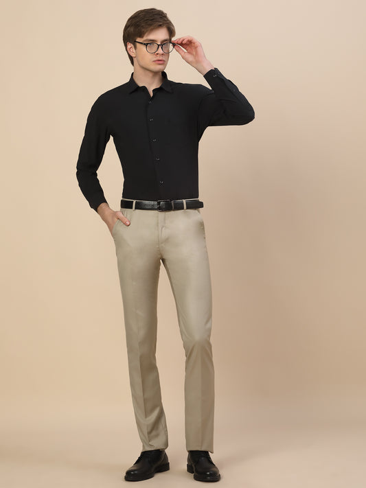 Formal Trouser for Men | Breathable & Soft with Color Fastness Regular Fit Terry Rayon Fabric Solid Pattern Hook & Bar Closure